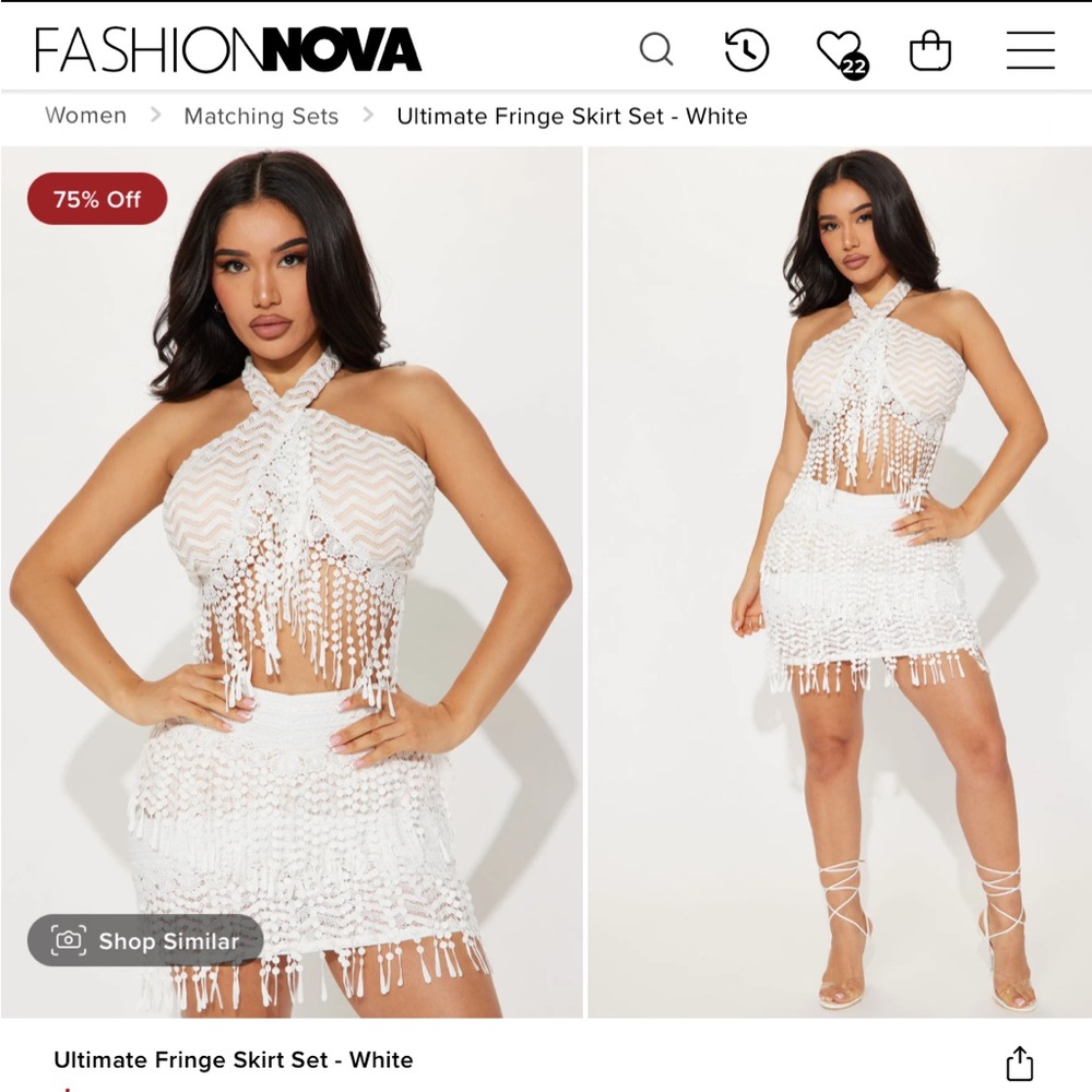 Fashion Nova Ultimate Fringe Halter Top Skirt Set